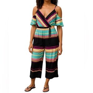 RUSH Jumpsuit Cold Shoulder Romper Multi-color Stripe Colors size Small